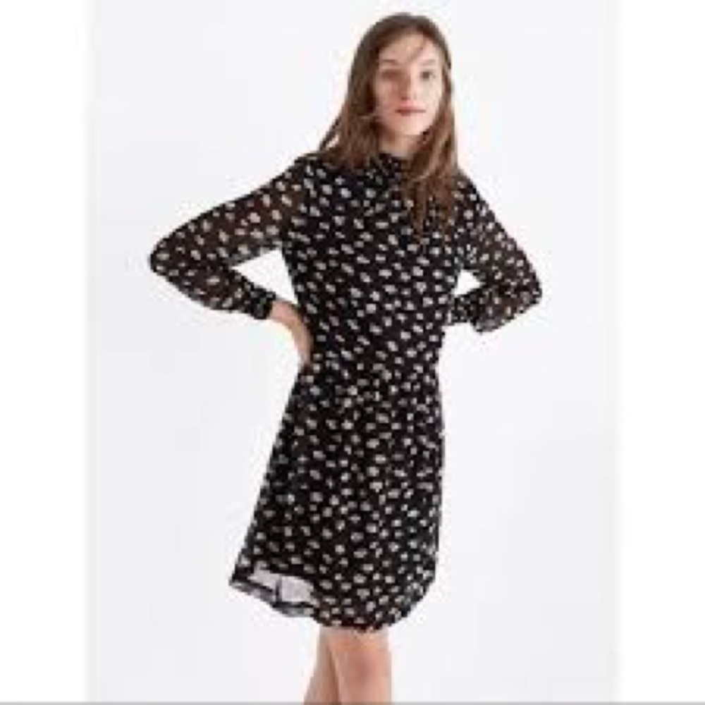 Madewell Black Floral Long-Sleeve Dress